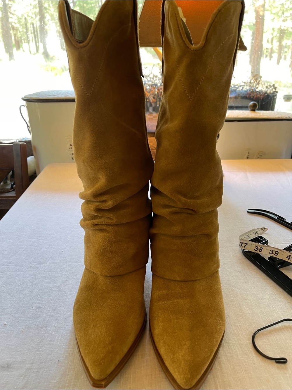 Marc Fisher Tan Suede Western Mid-Calf Boots